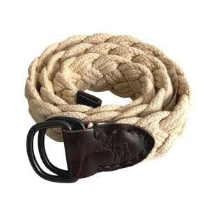 Abercrombie & Fitch woven cotton rope belt featuring brown leather size 28